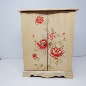 Wooden Floral lacquered open front jewelry box in good used condition